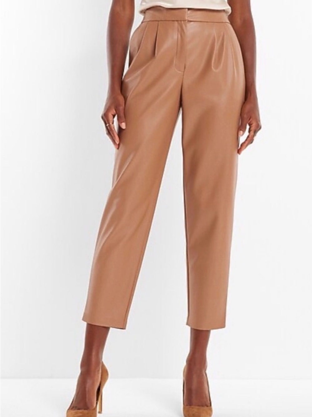 Express Cropped Faux Leather High-Rise Pants - Camel